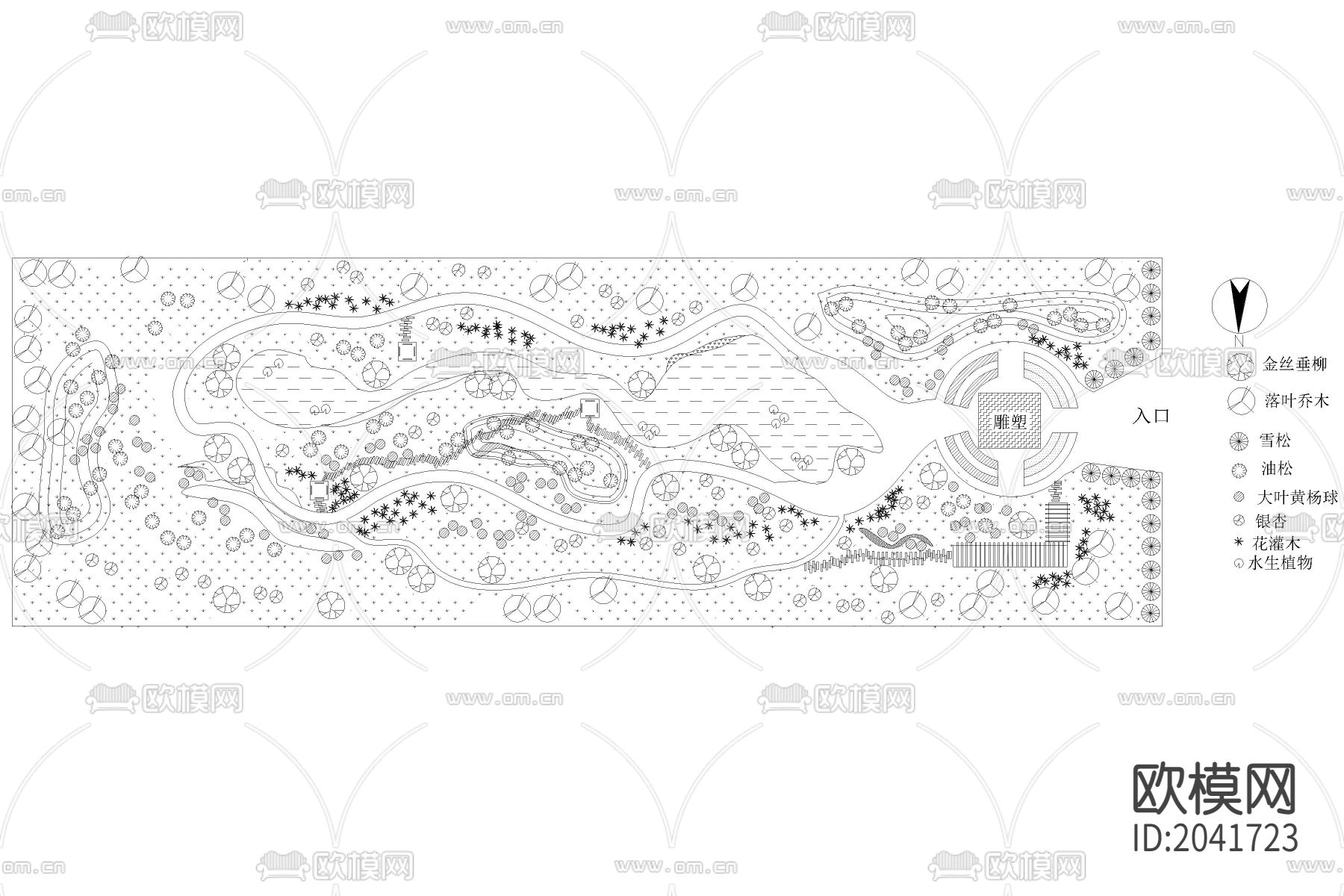 公园道路绿化cad施工图下载（渲染图1）