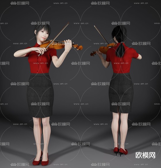 现代小提琴人物su模型下载(渲染图1)
