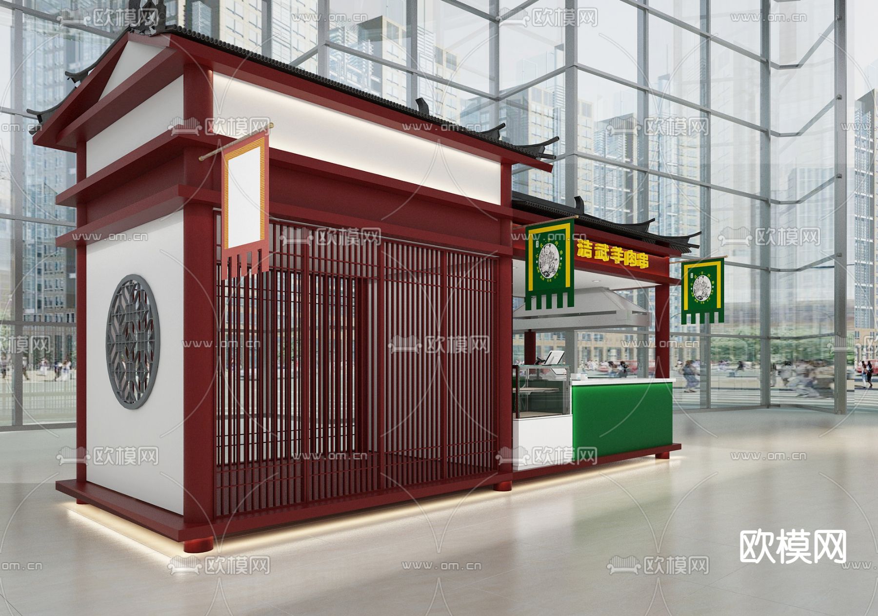 中式羊肉串烧烤店免费3d模型下载（渲染图2）