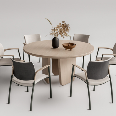 现代圆形餐桌椅su模型