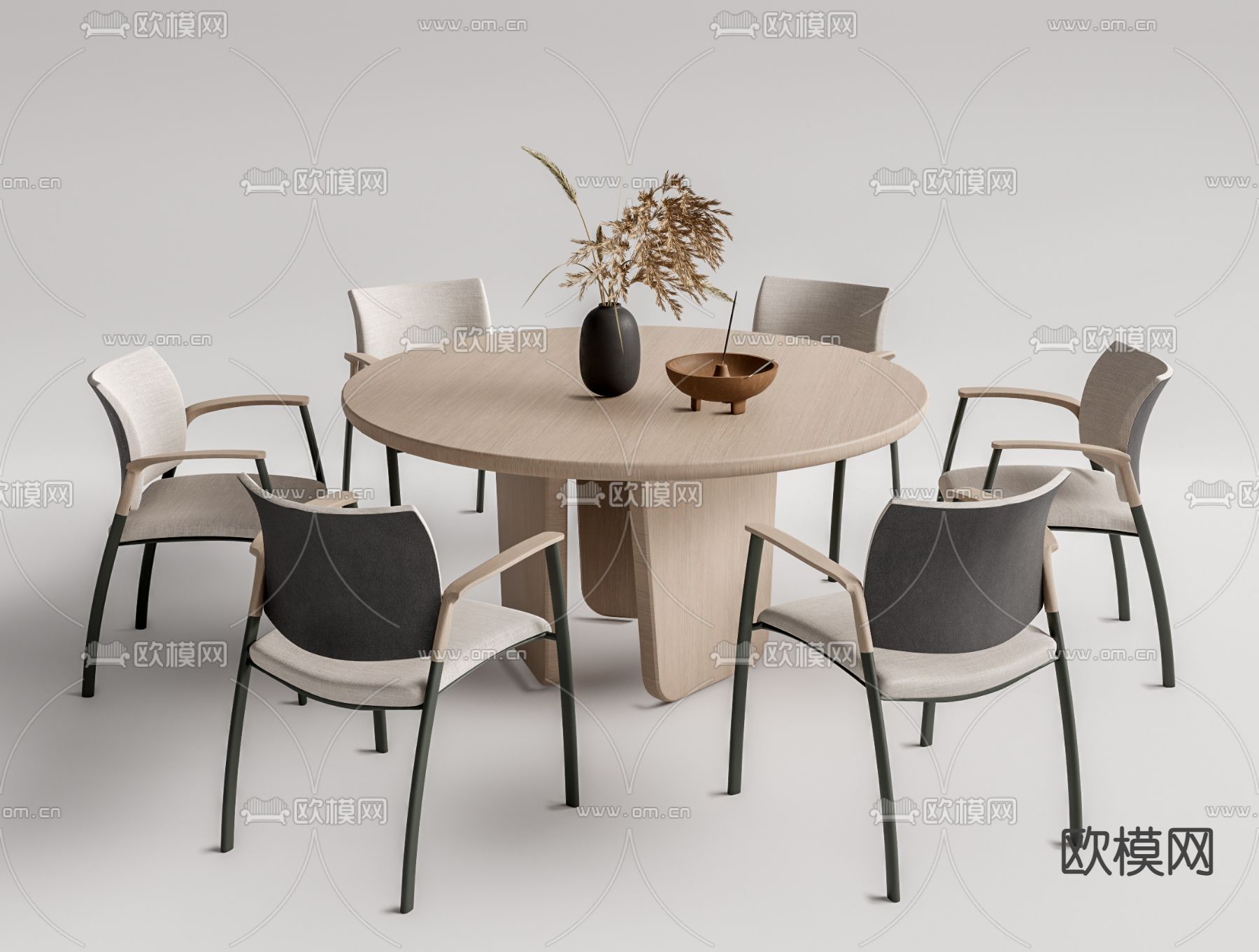 现代圆形餐桌椅su模型