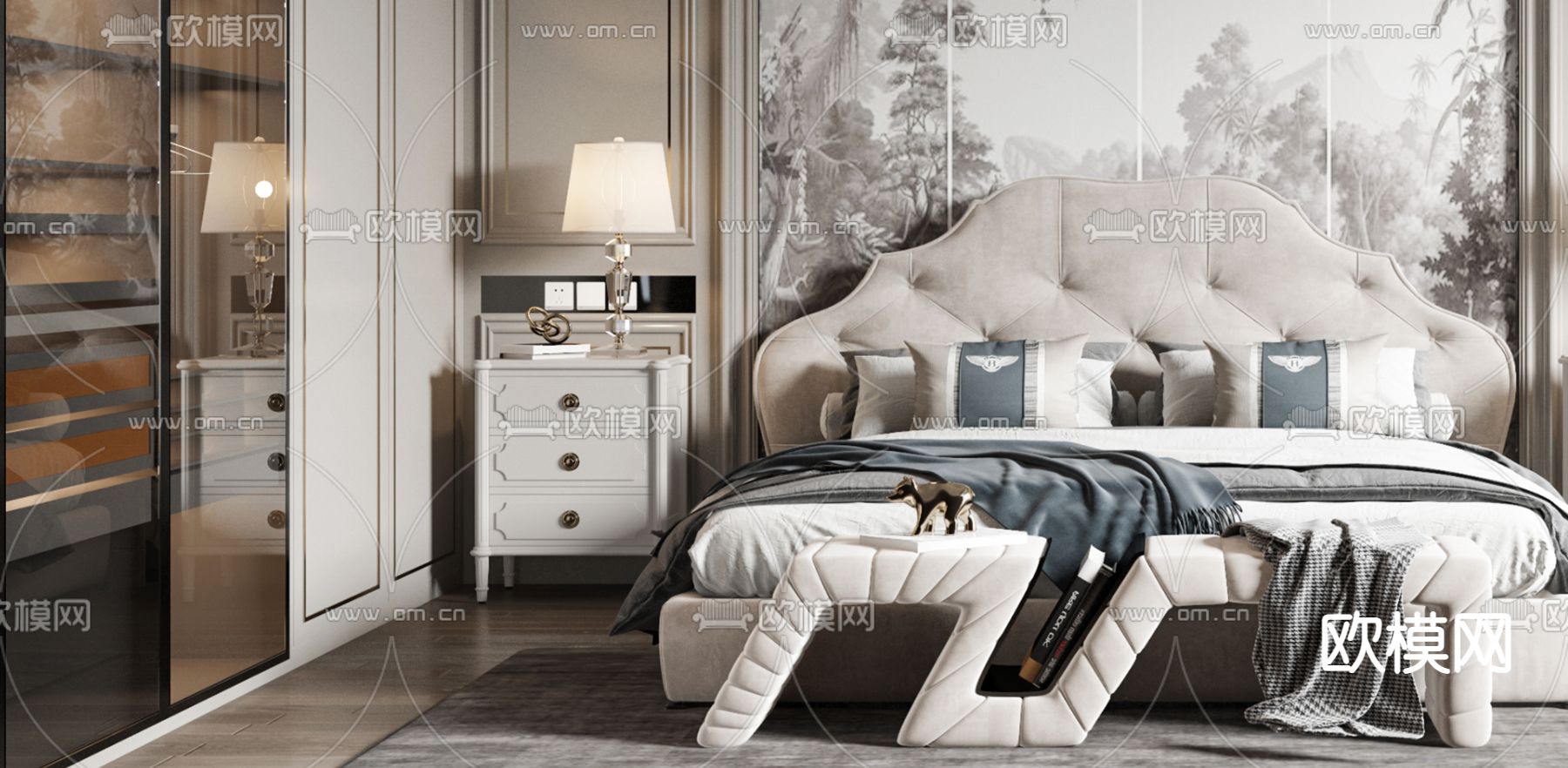 美式卧室主人房3d模型下载（渲染图3）