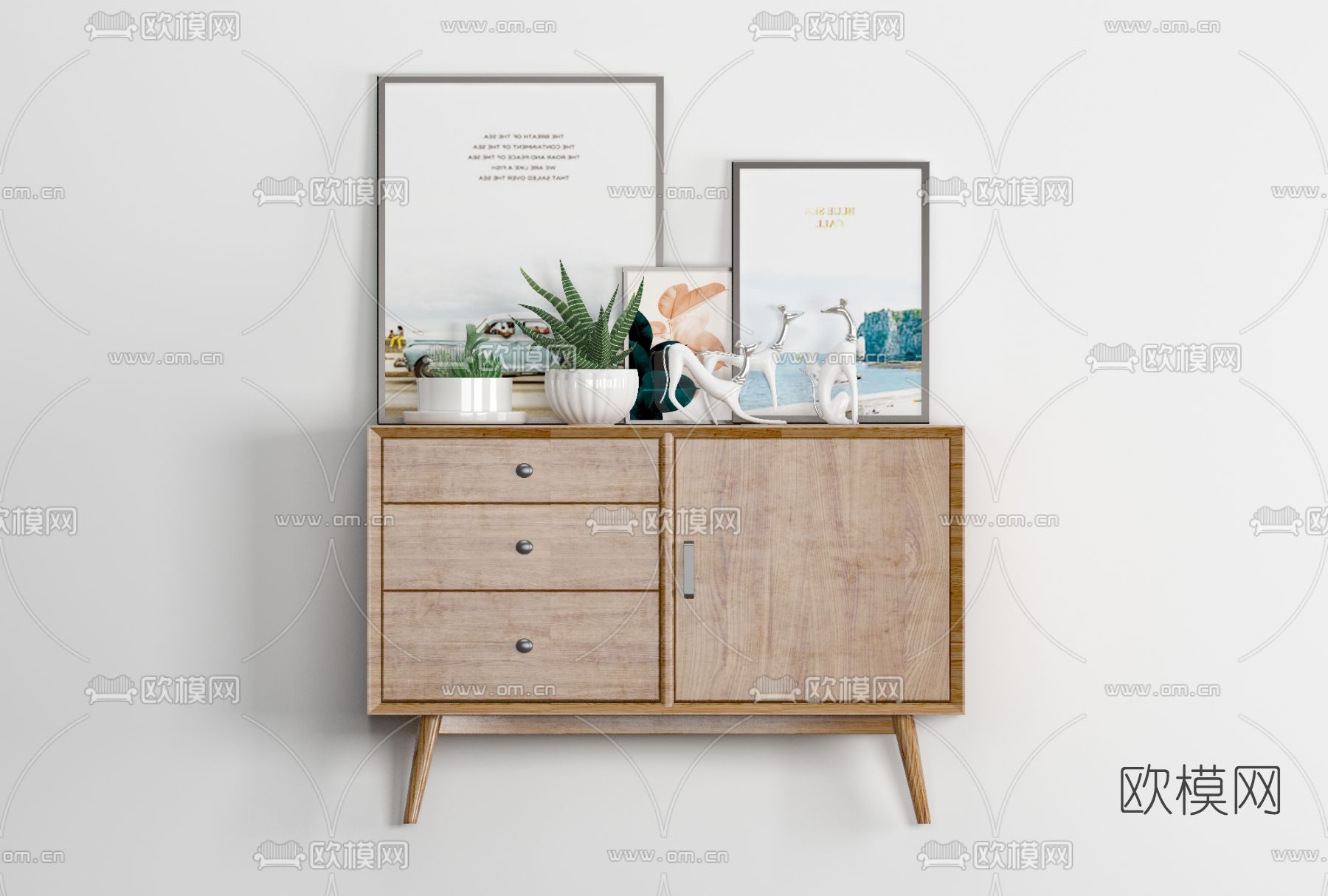 北欧实木边柜免费3d模型下载