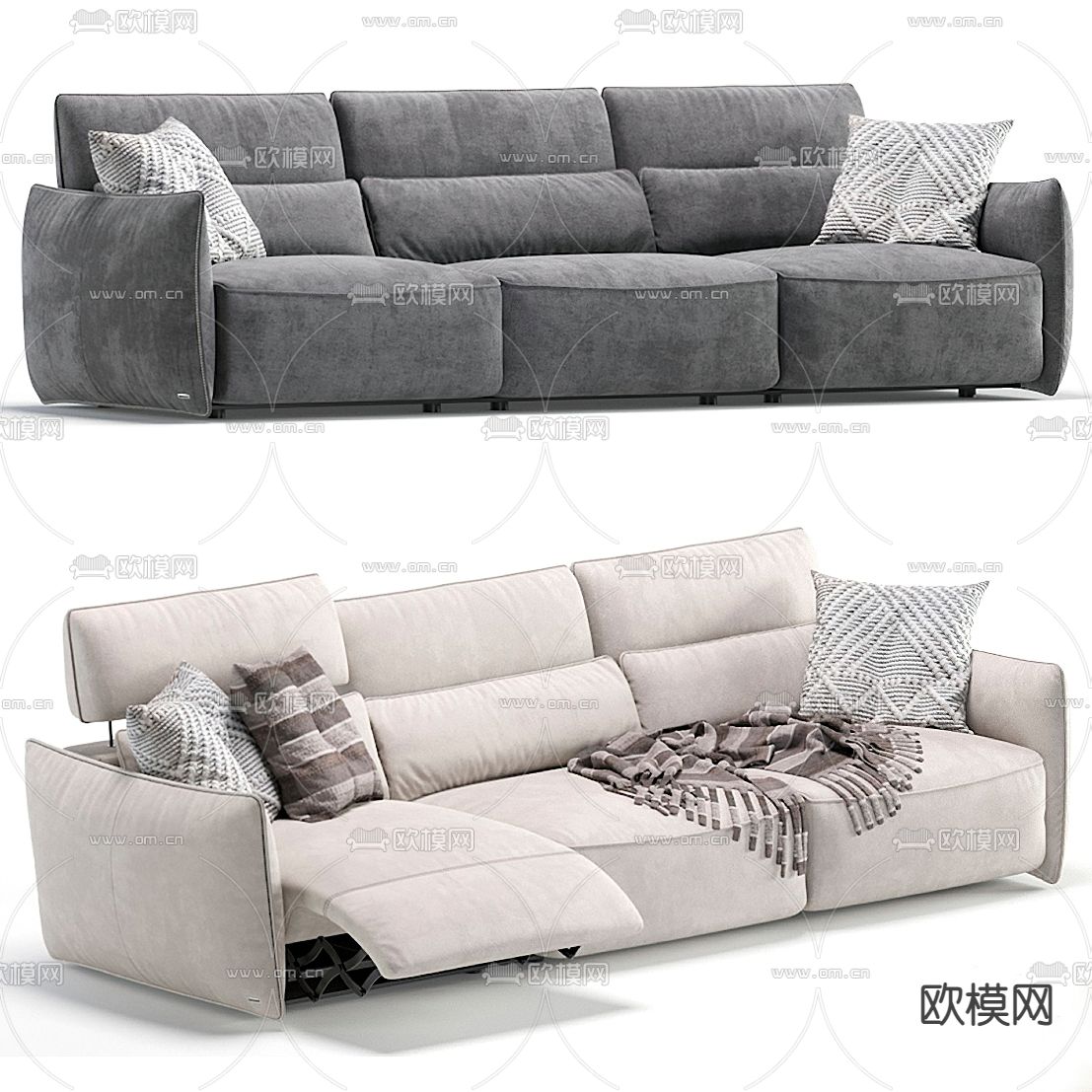 Natuzzi 现代布艺多人沙发3d模型下载（渲染图1）