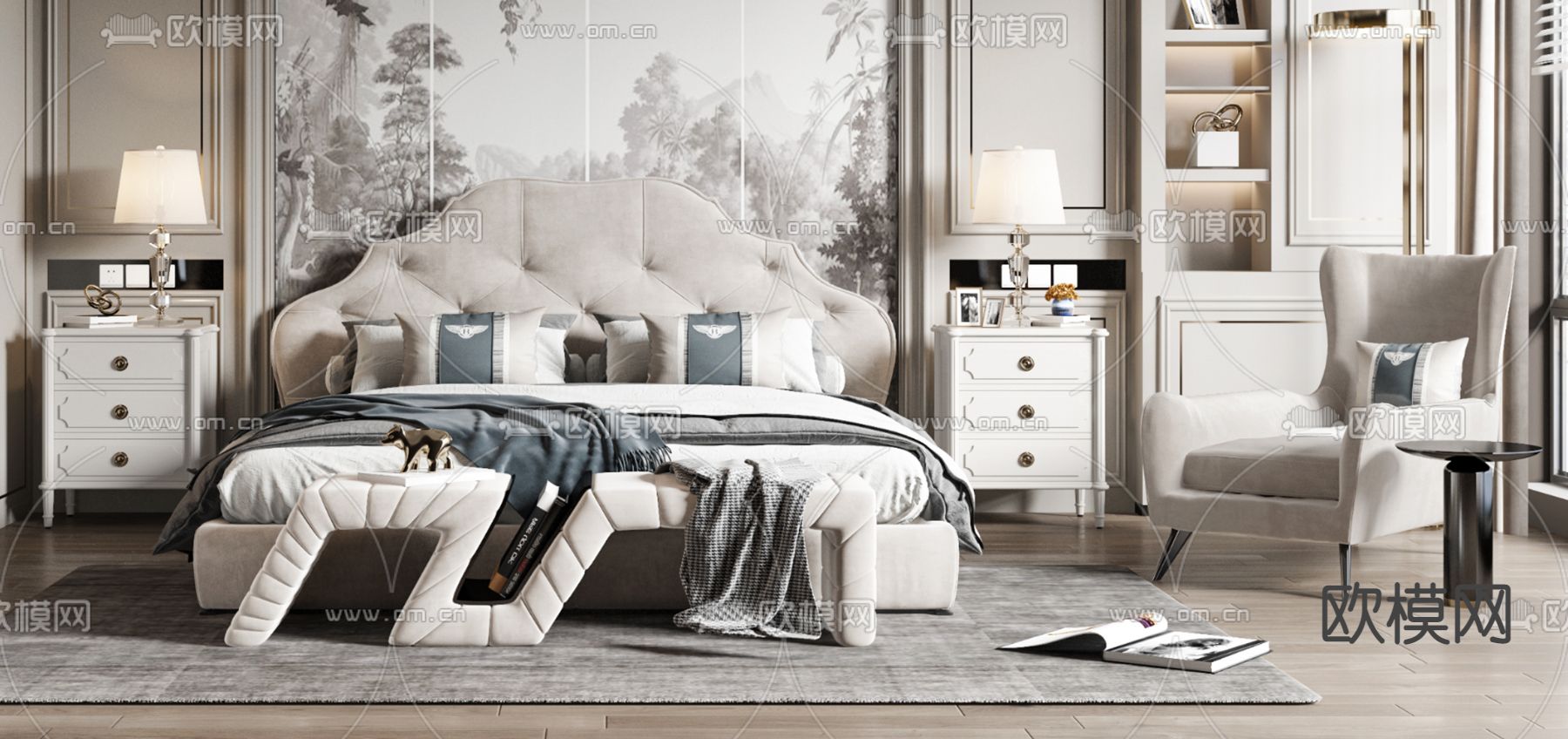 美式卧室主人房3d模型下载（渲染图2）