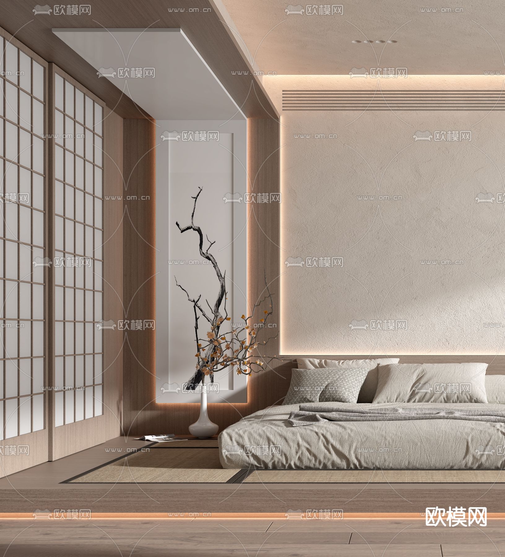 日式卧室3d模型下载（渲染图2）