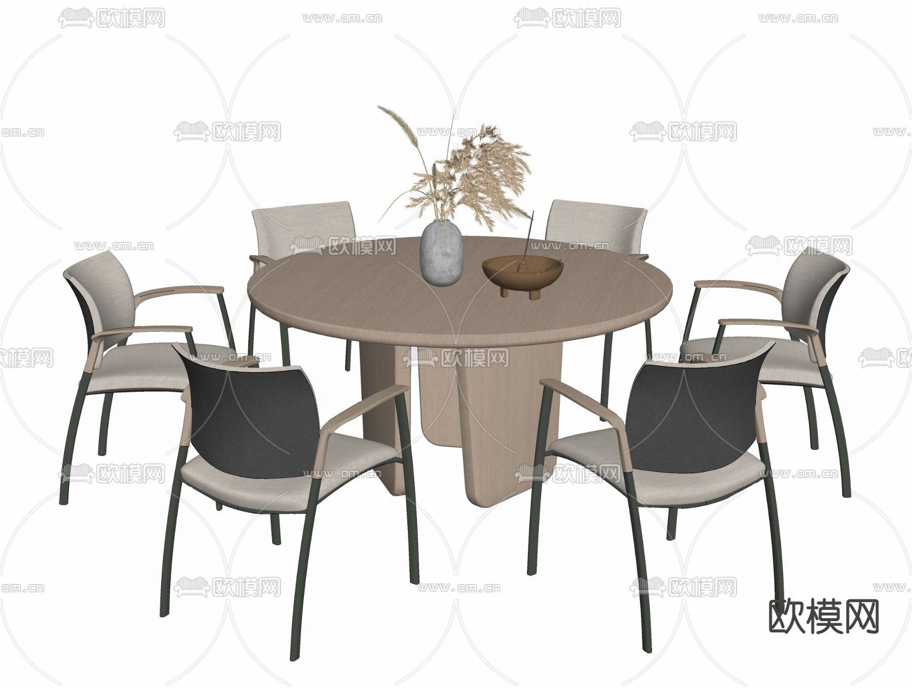 现代圆形餐桌椅su模型