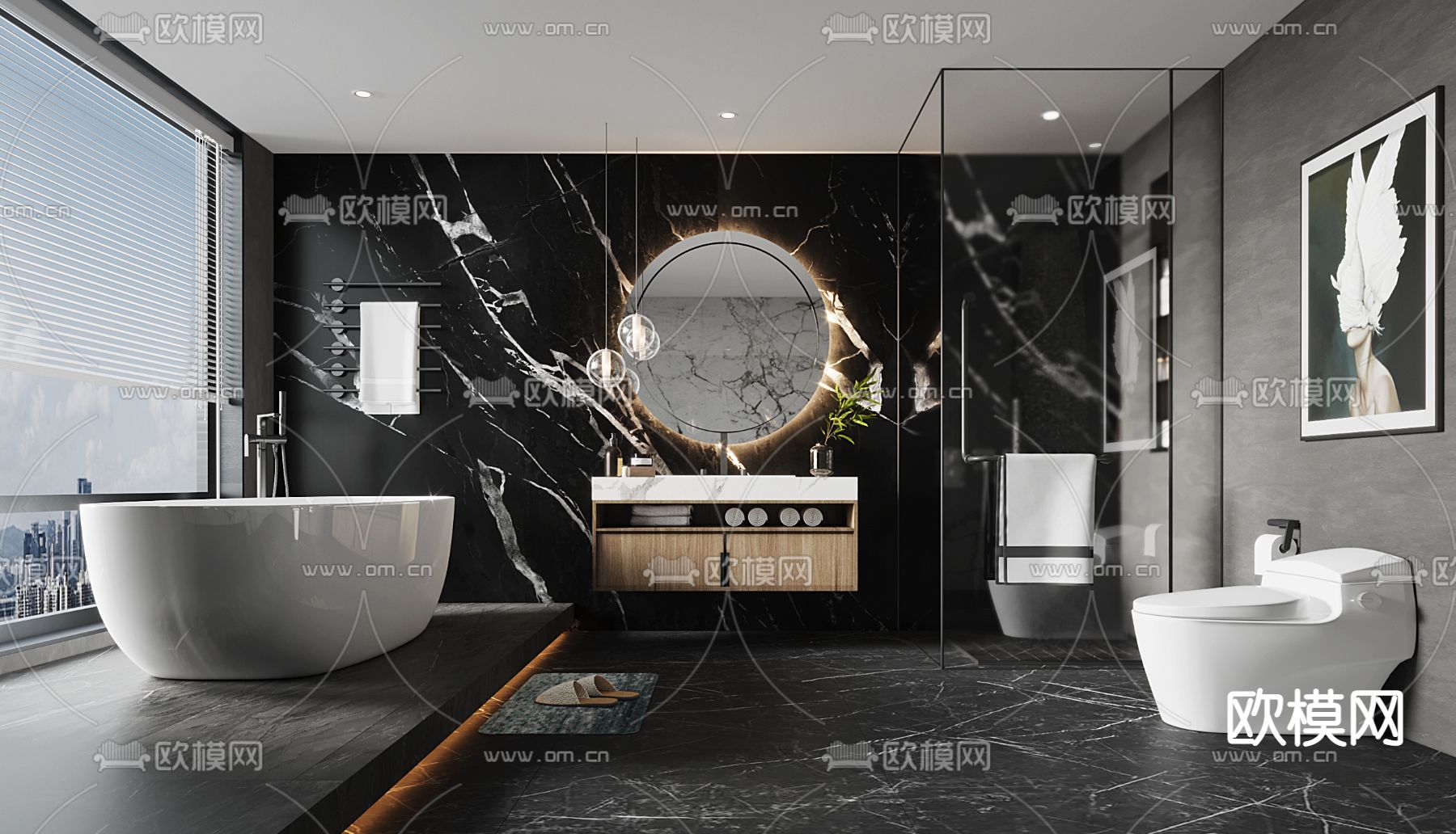 暗黑风卫生间浴室3d模型下载