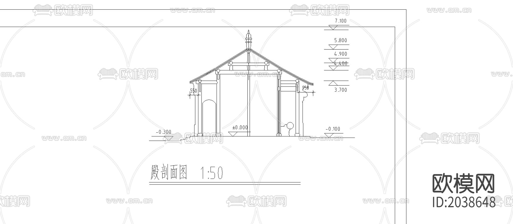 大殿平立剖面节点大样下载（渲染图4）