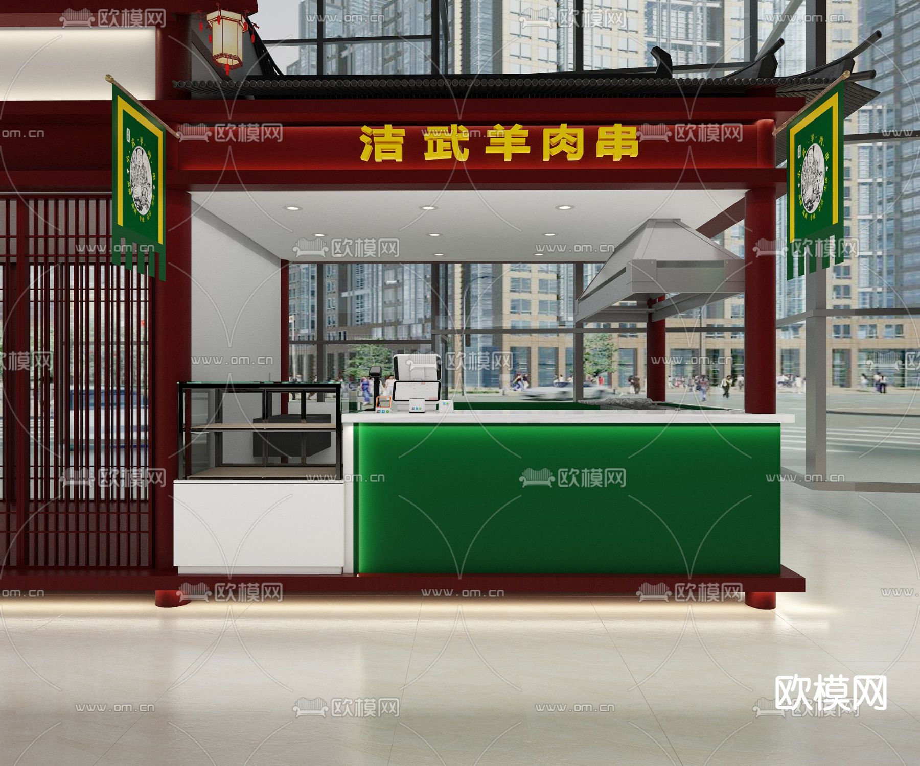 中式羊肉串烧烤店免费3d模型下载（渲染图3）