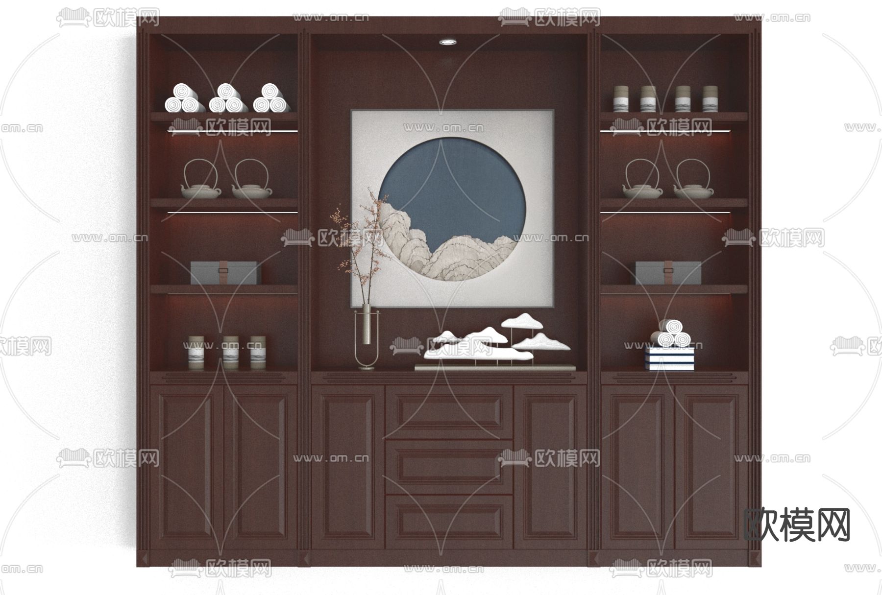 新中式实木装饰柜免费3d模型下载