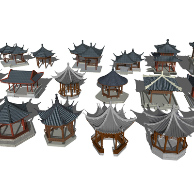 中式凉亭su模型