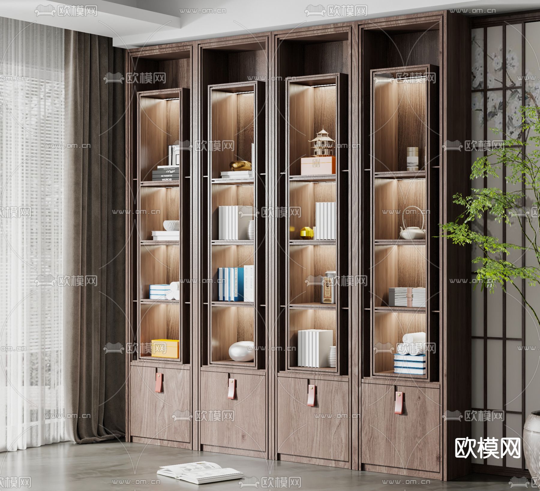 新中式实木装饰柜3d模型下载