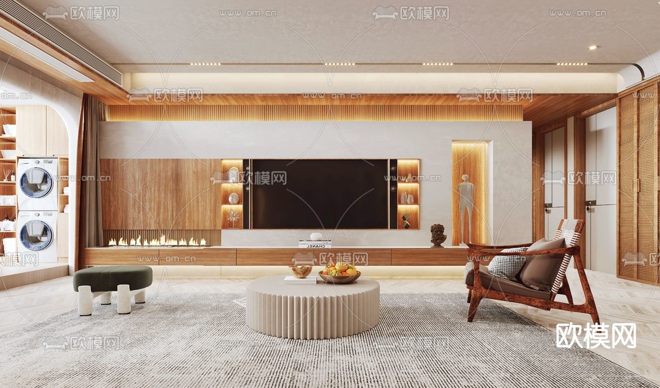 侘寂客厅餐厅3d模型下载(渲染图2)
