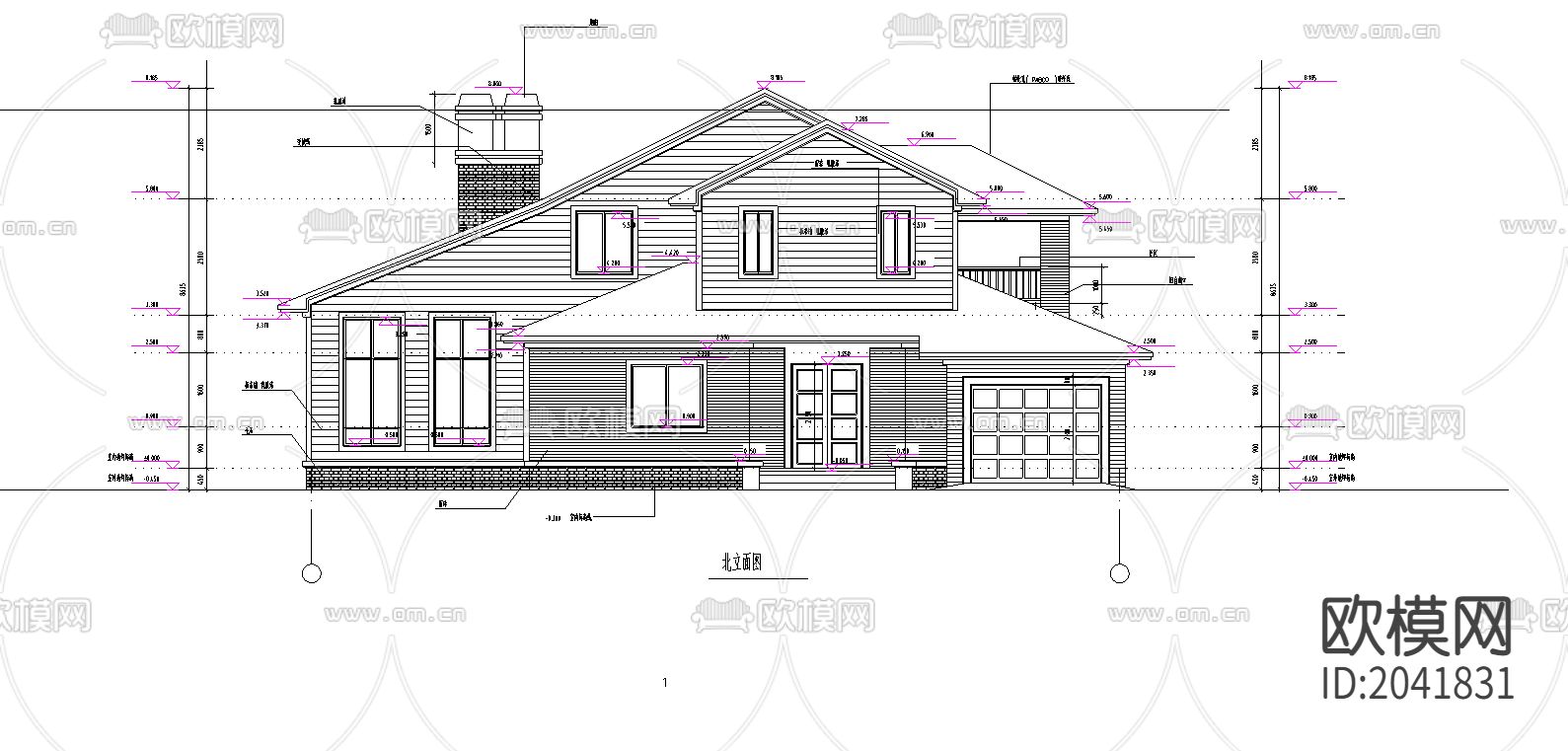 别墅建筑cad施工图下载（渲染图1）