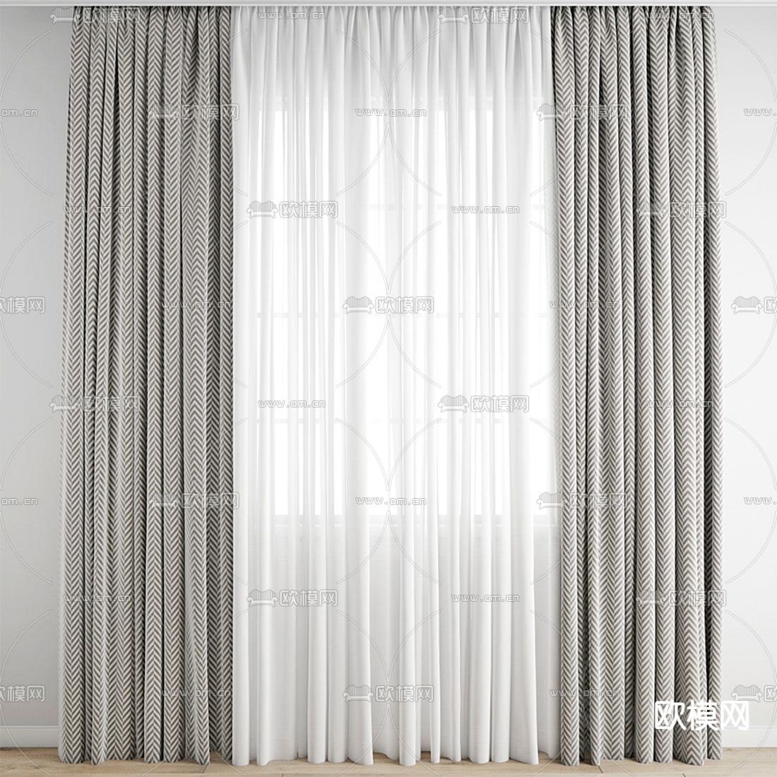 现代布艺窗帘3d模型下载