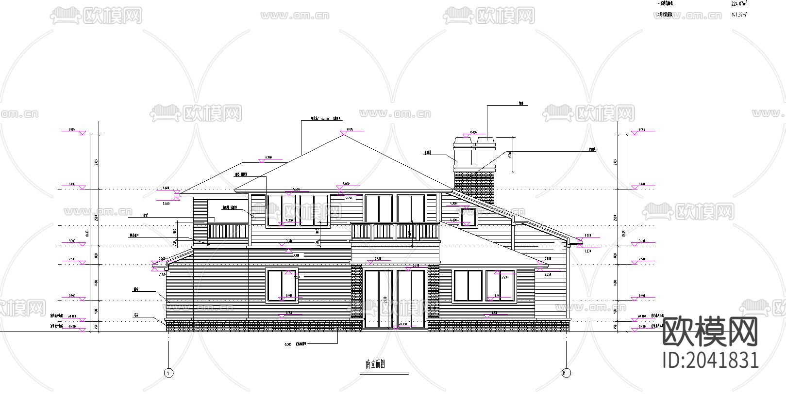 别墅建筑cad施工图下载（渲染图2）