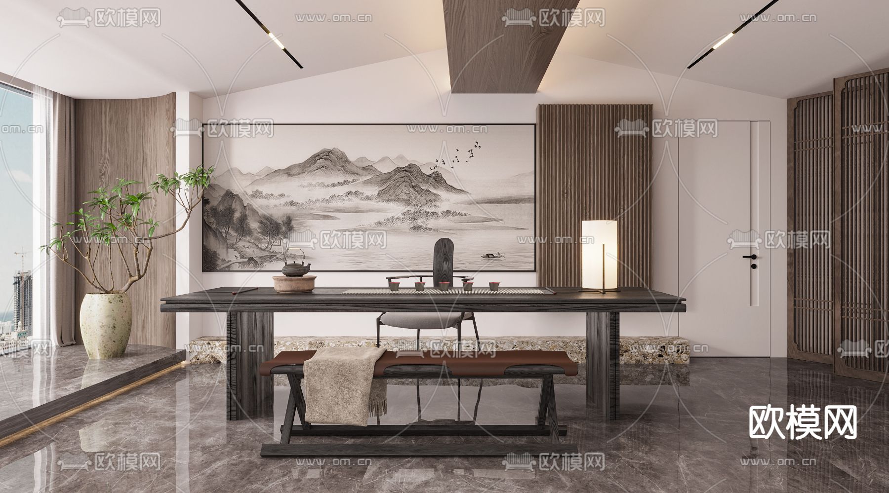 新中式轻奢茶室3d模型下载