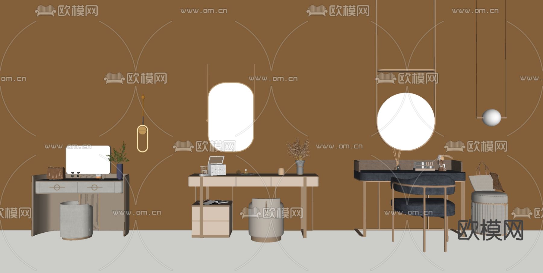 现代轻奢梳妆台su模型下载