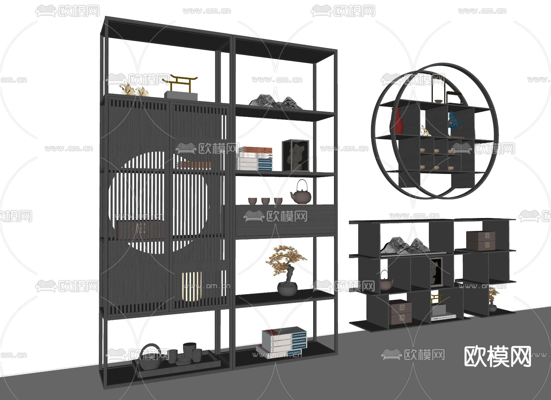 新中式博古架su模型下载（渲染图3）