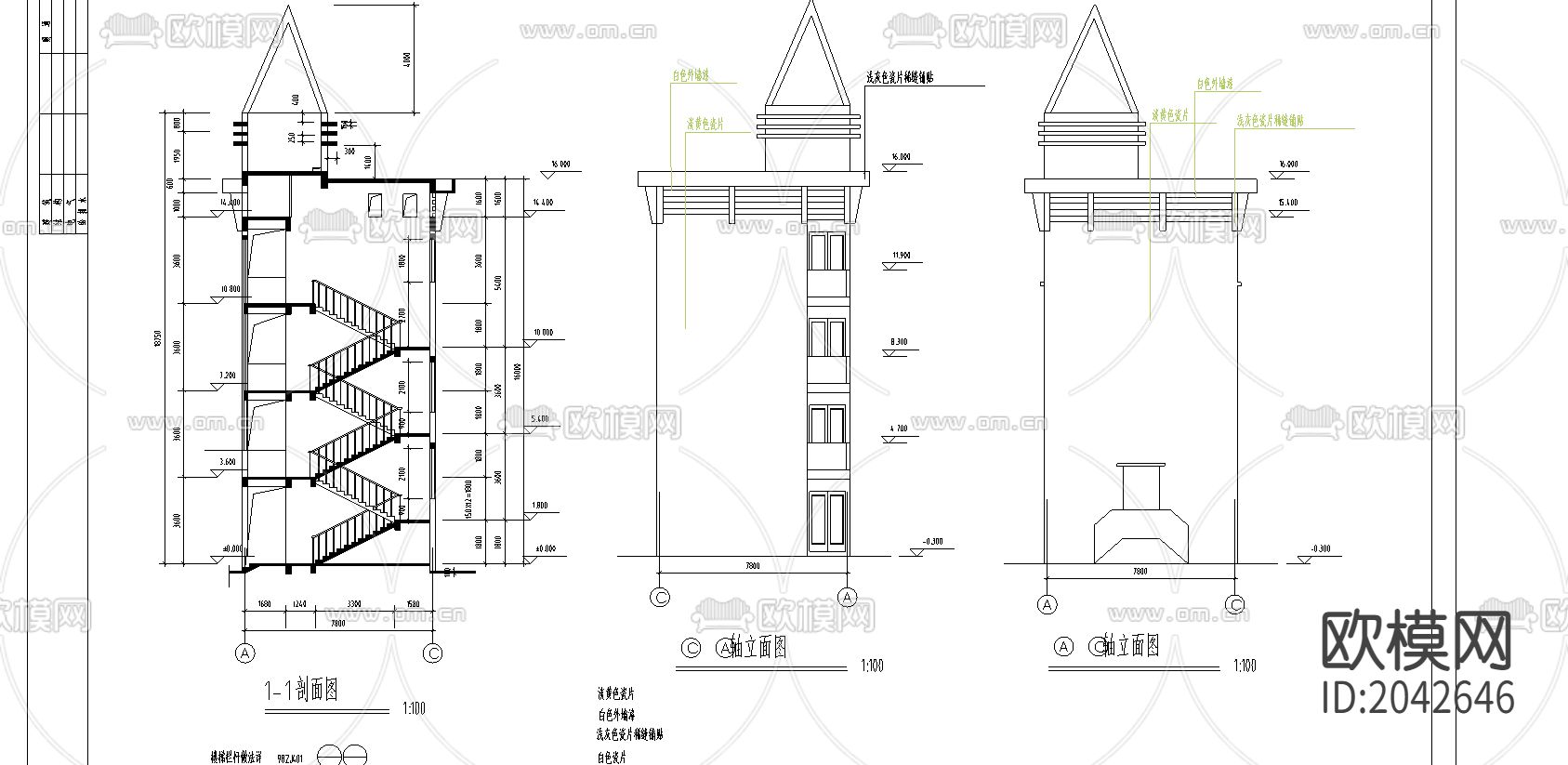 教学楼建筑cad施工图下载（渲染图2）