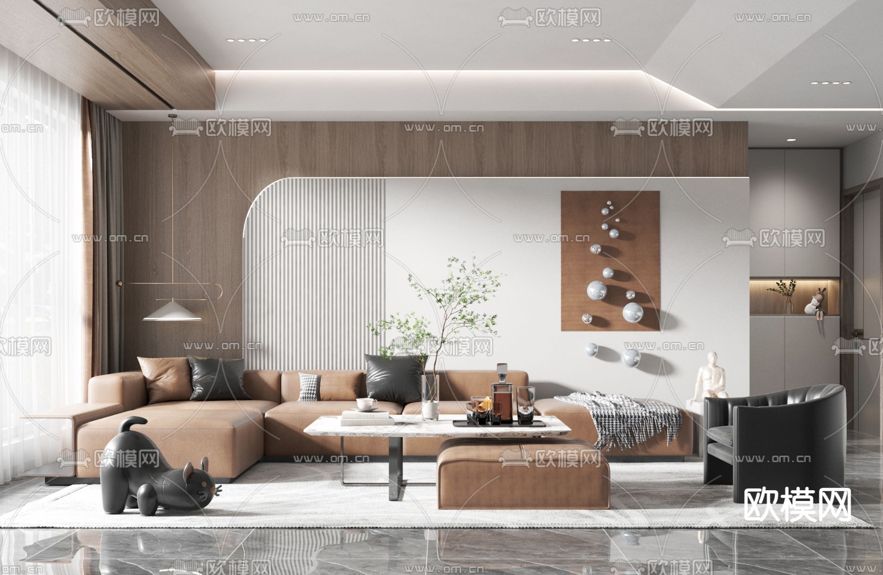 现代皮革沙发组合3d模型下载