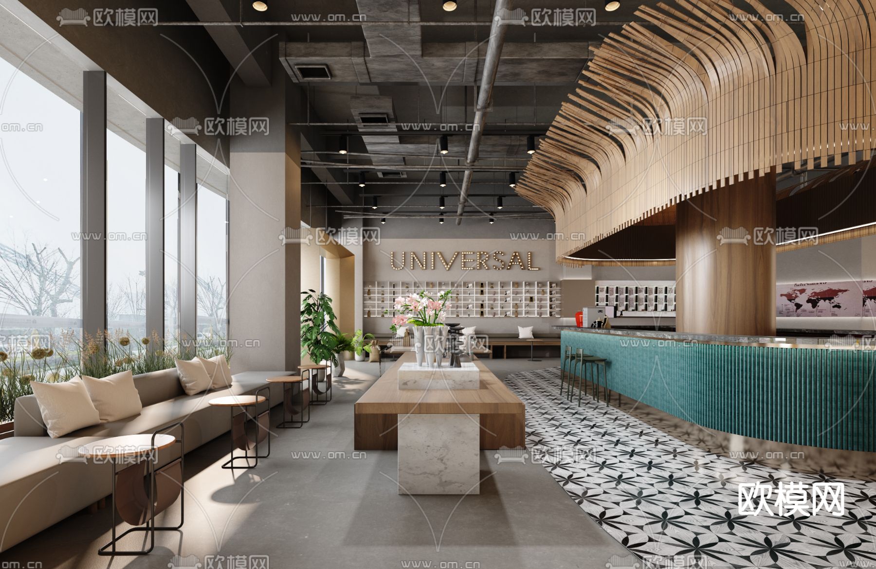 WE DESIGN 绿地武汉全球贸易港咖啡厅3d模型下载（渲染图1）