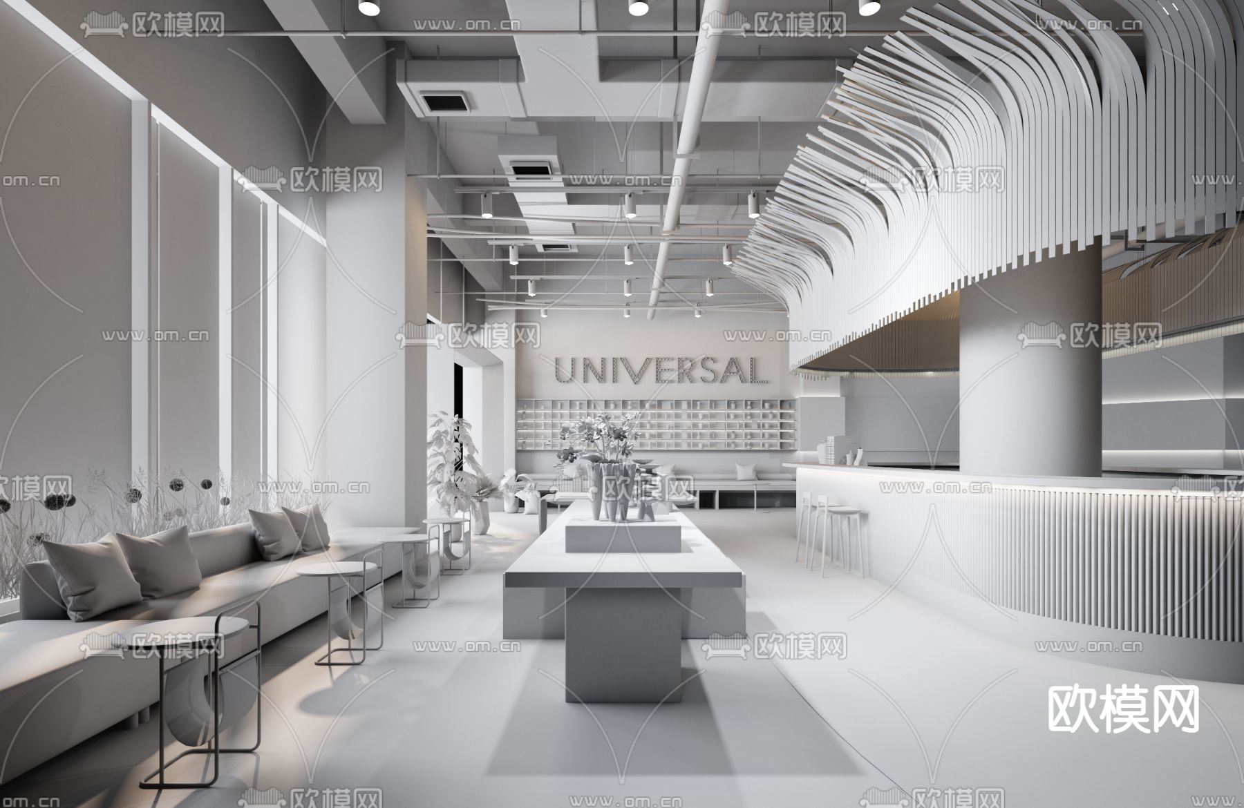 WE DESIGN 绿地武汉全球贸易港咖啡厅3d模型下载（渲染图2）