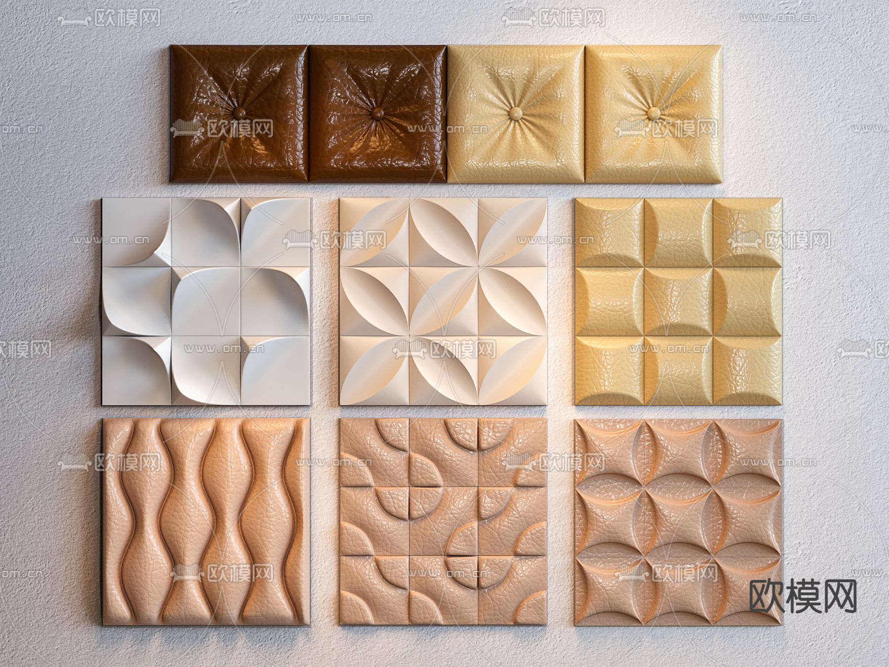 现代软包硬包造型墙面3d模型下载