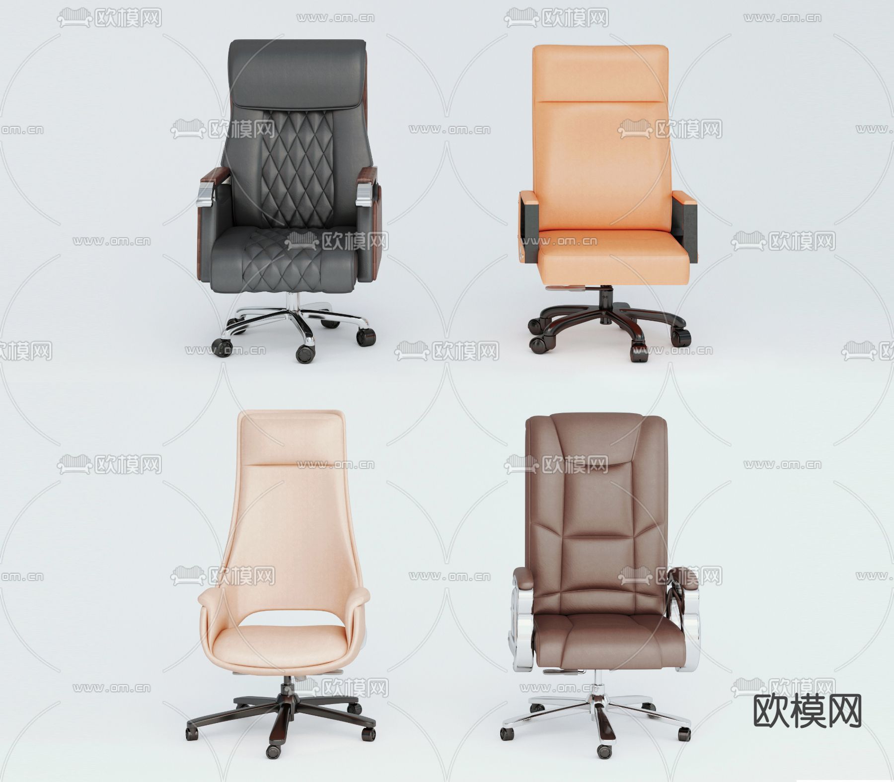 现代皮革办公转椅大班椅3d模型下载（渲染图1）