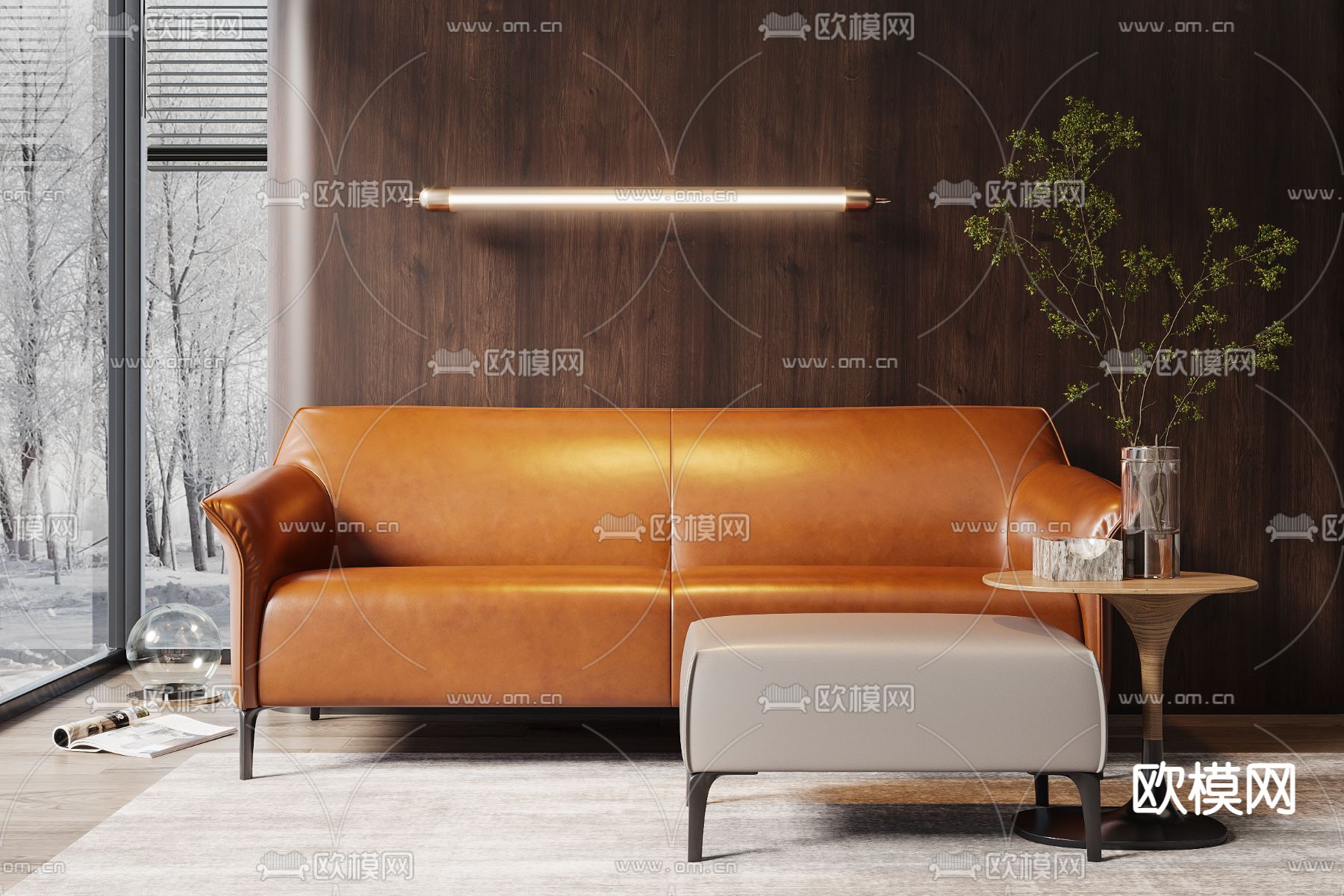 现代皮革双人沙发3d模型下载（渲染图1）