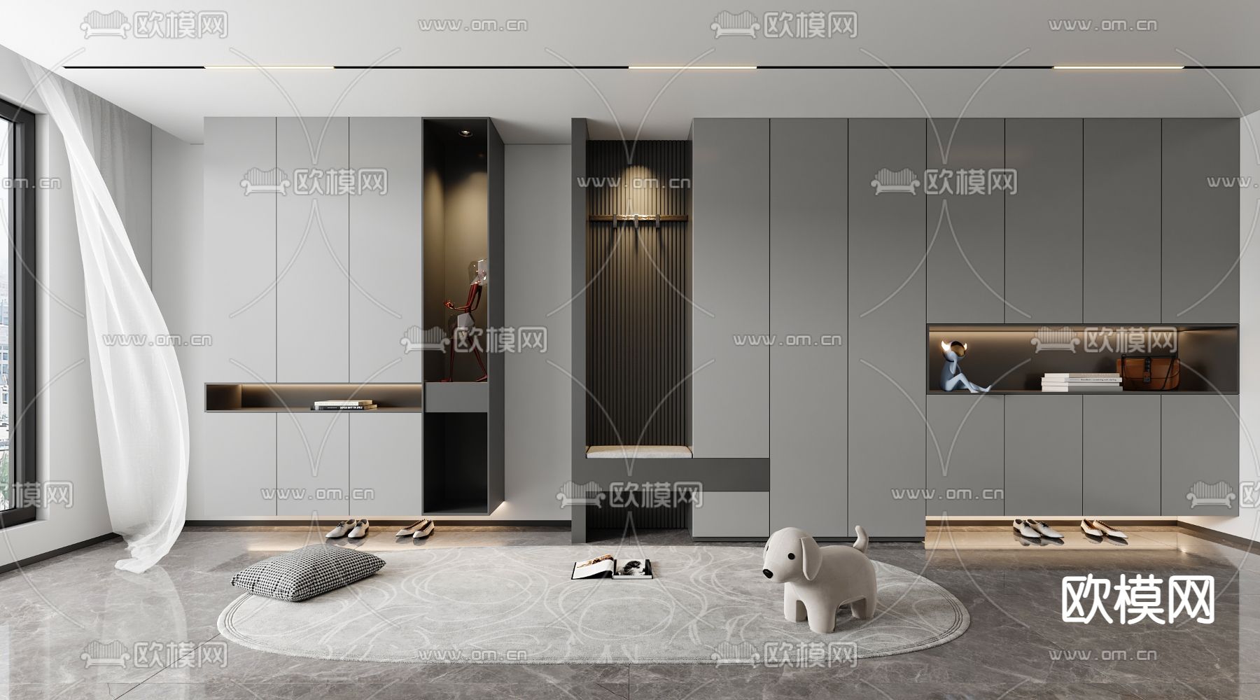 现代多功能玄关鞋柜3d模型下载
