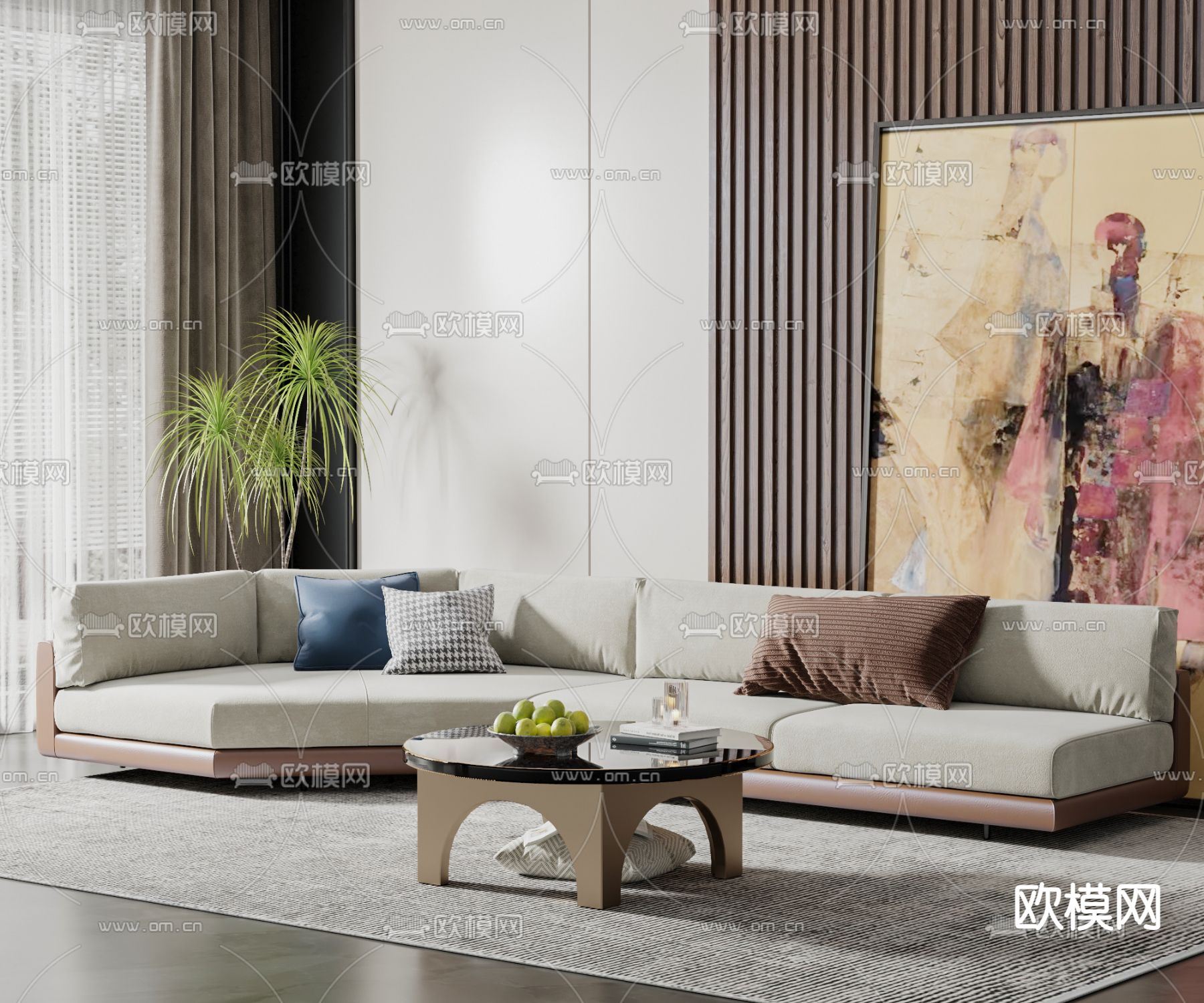 现代布艺转角沙发3d模型下载