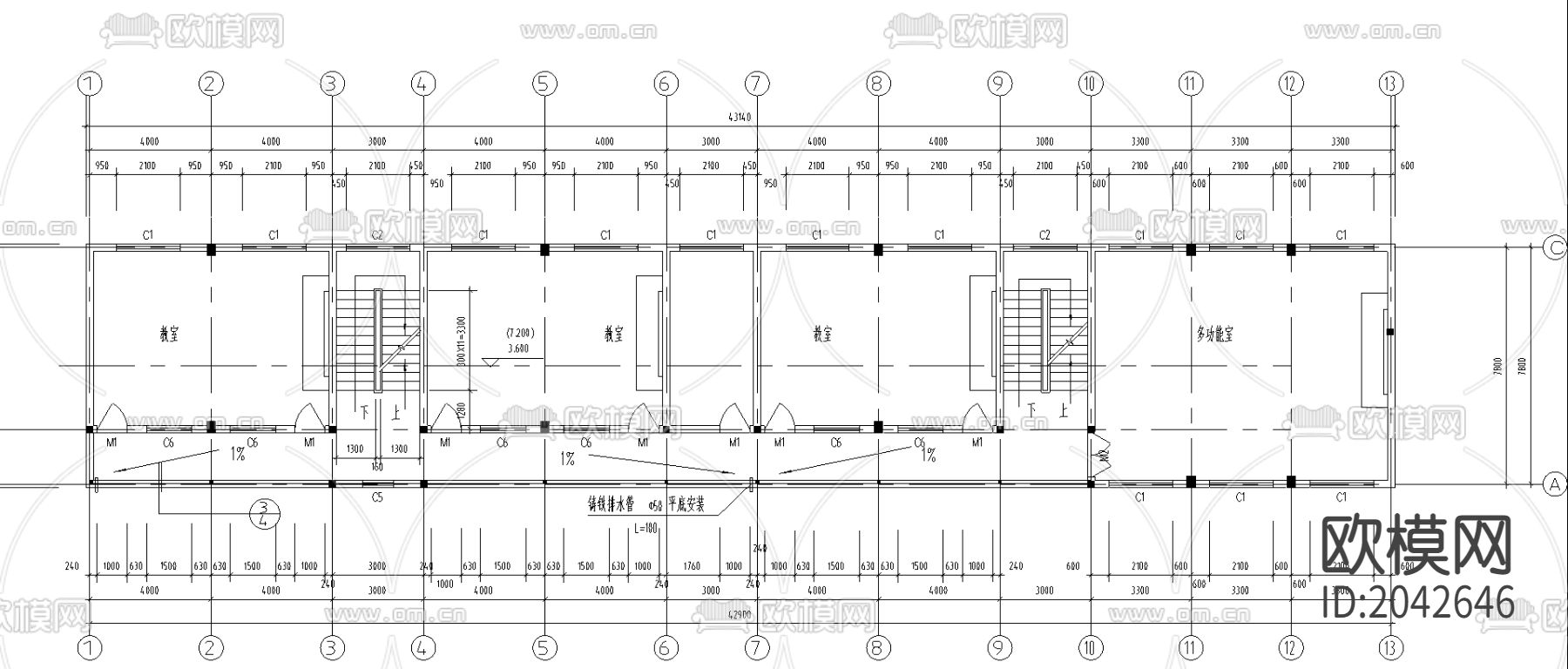 教学楼建筑cad施工图下载（渲染图4）