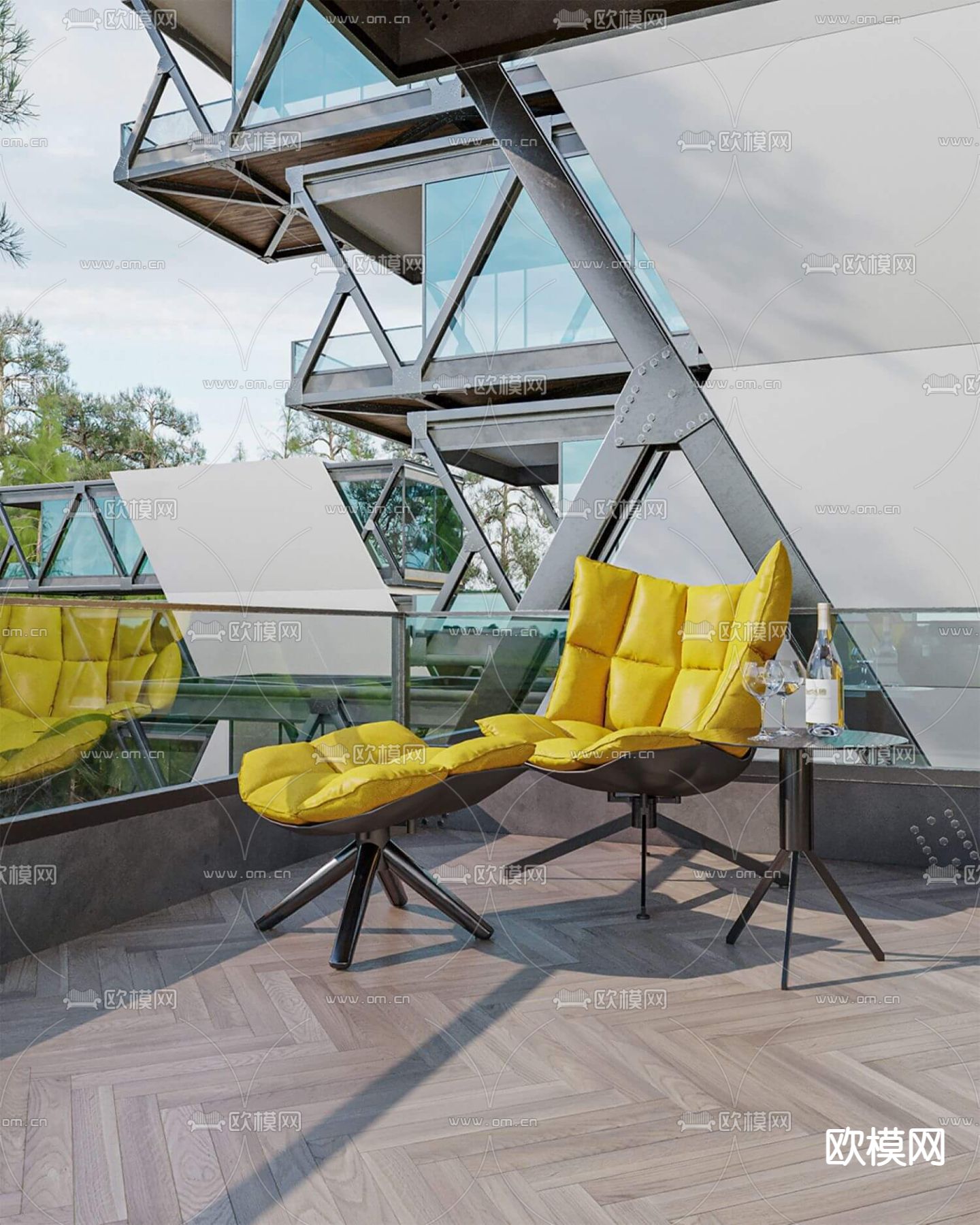 现代度假酒店外观su模型下载（渲染图5）