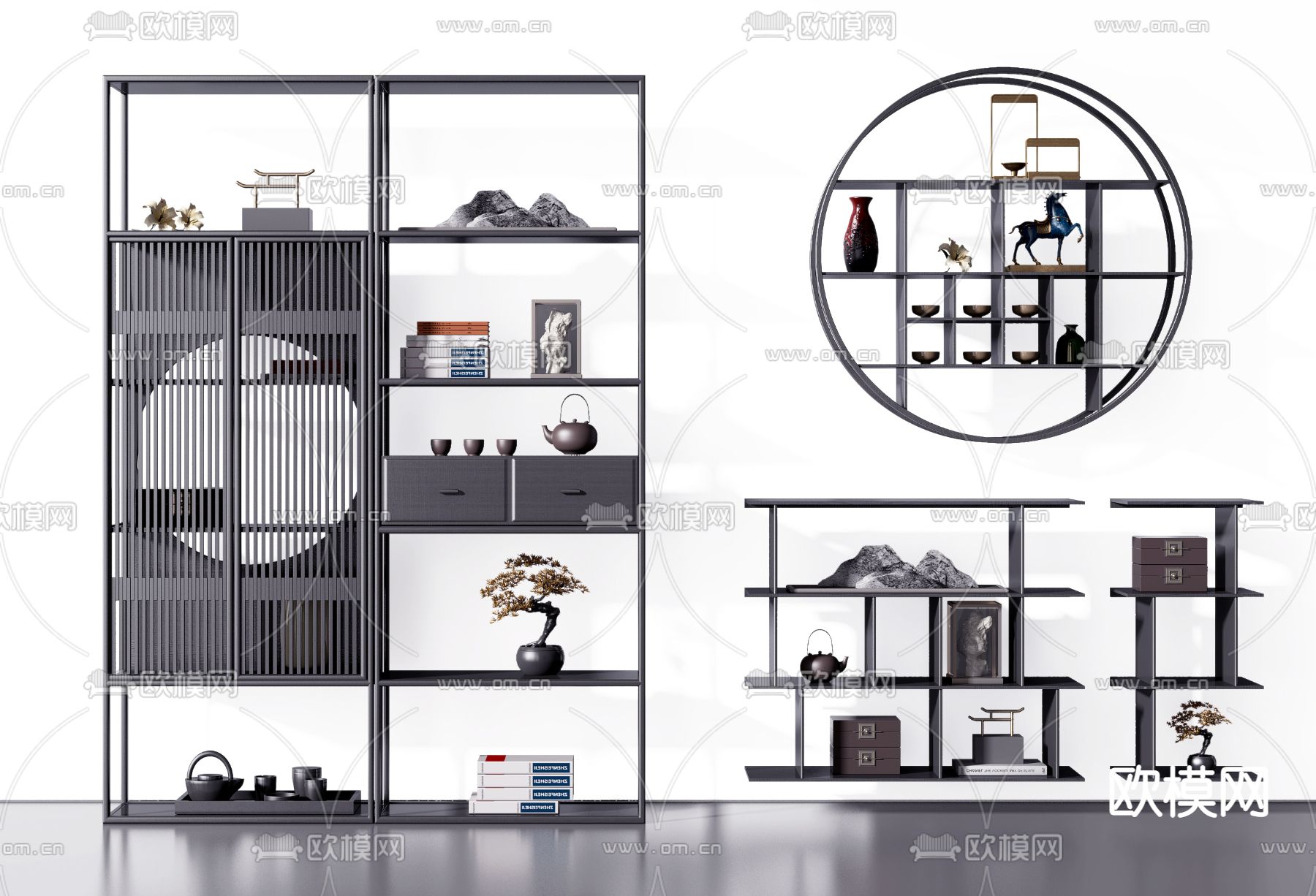 新中式博古架su模型下载（渲染图1）