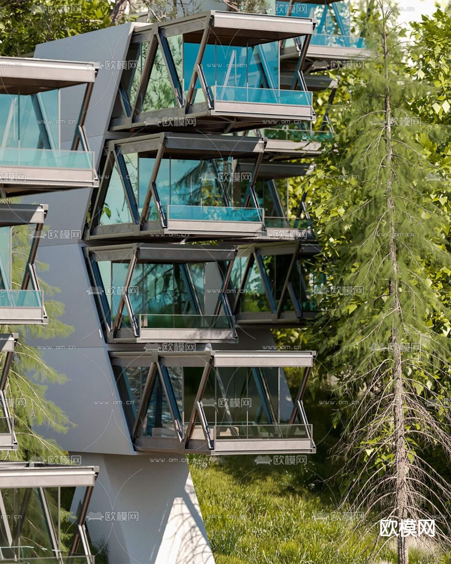 现代度假酒店外观su模型下载（渲染图4）