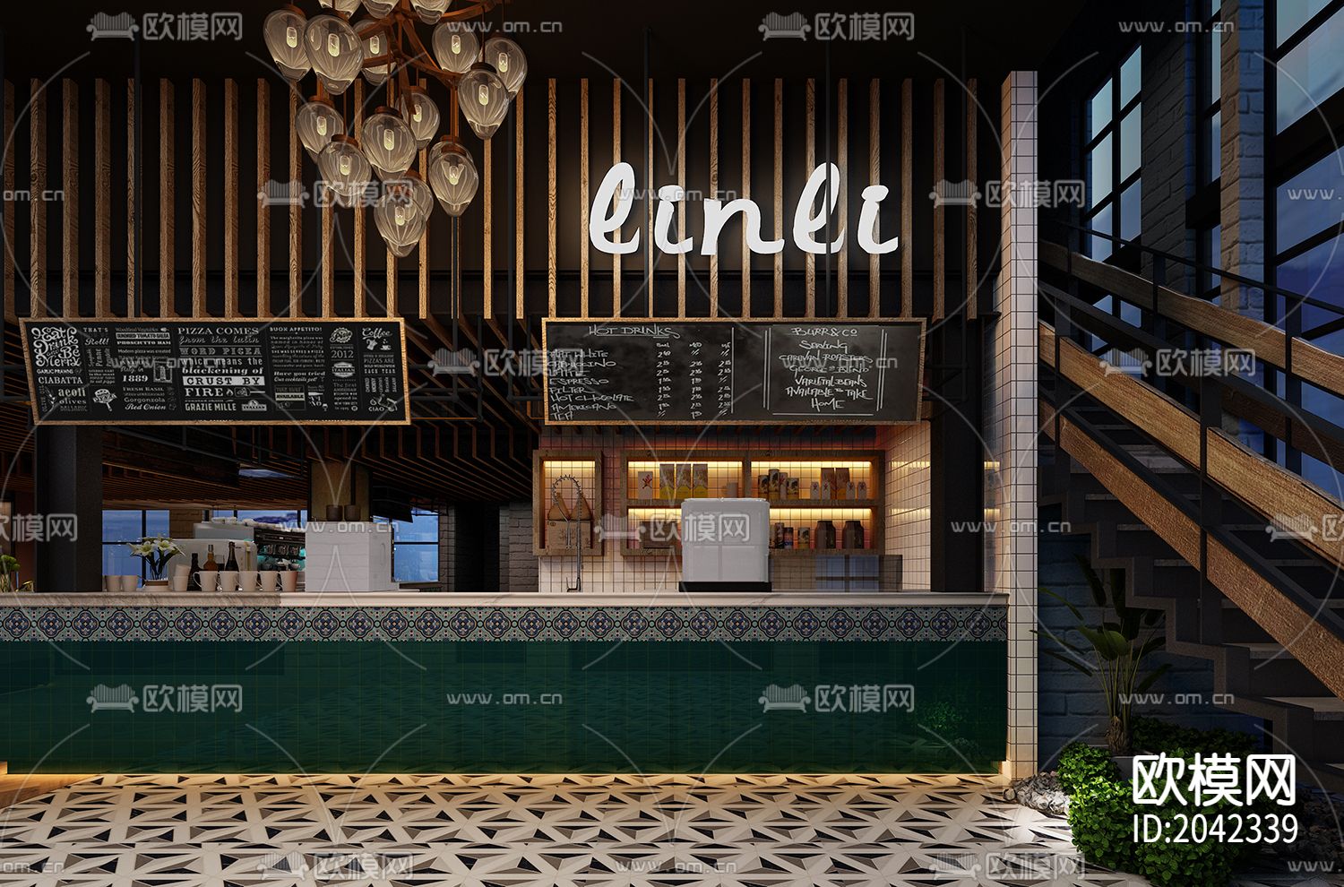 咖啡厅cad施工图下载（渲染图9）