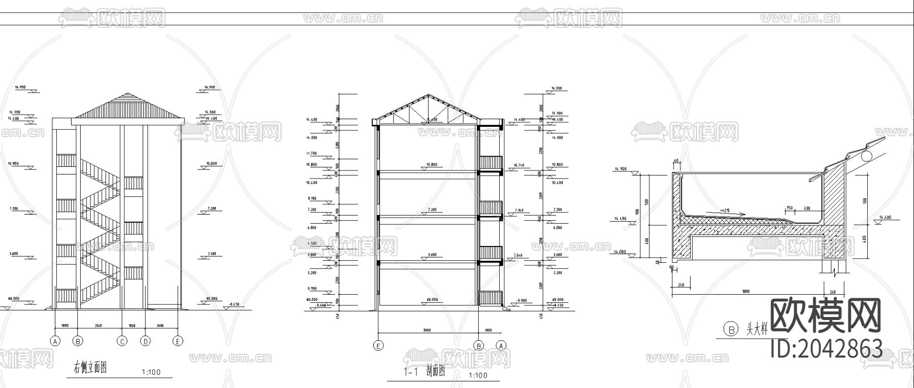 教学楼建筑cad施工图下载（渲染图1）