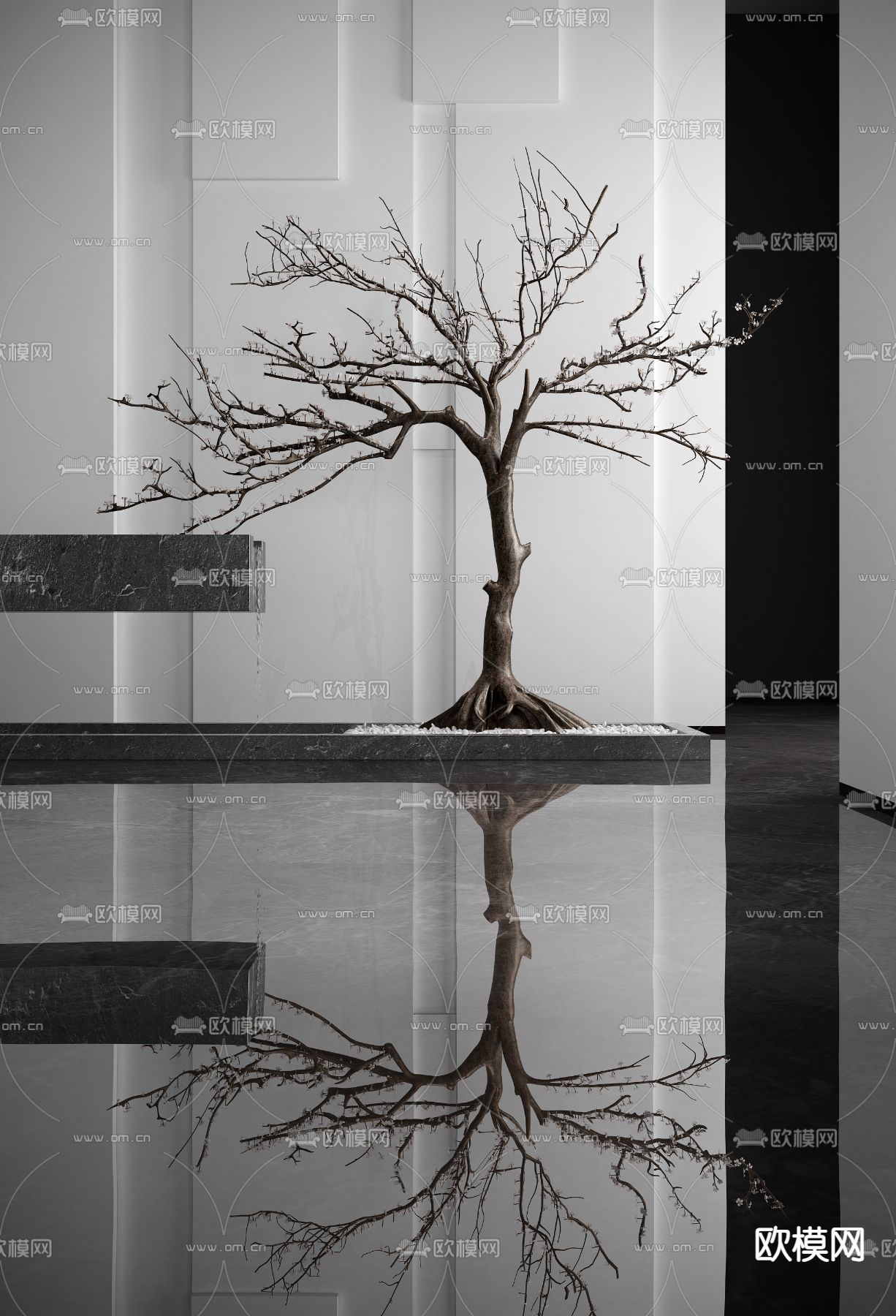 现代枯树水景小品3d模型下载