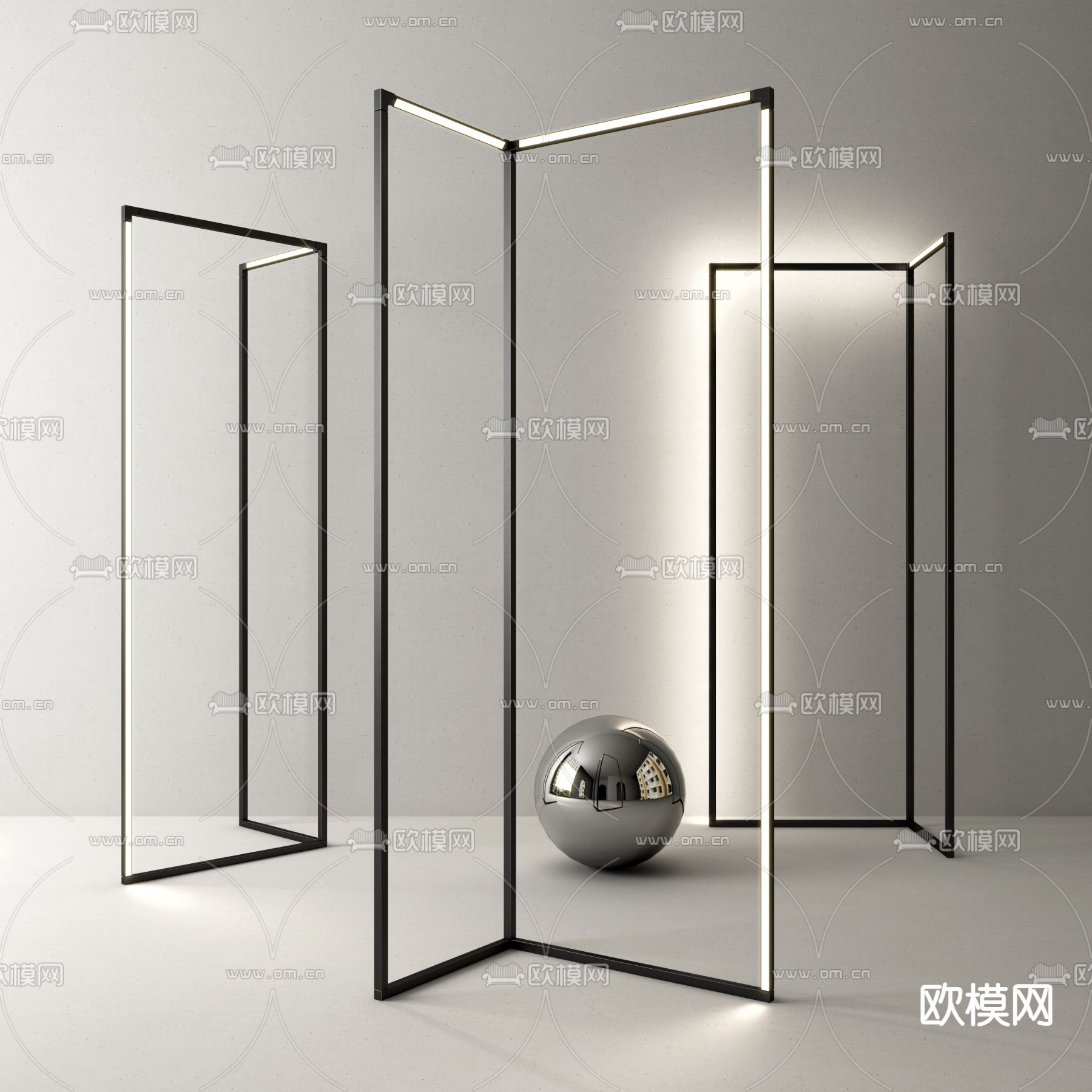 现代金属极简落地灯3d模型下载（渲染图1）