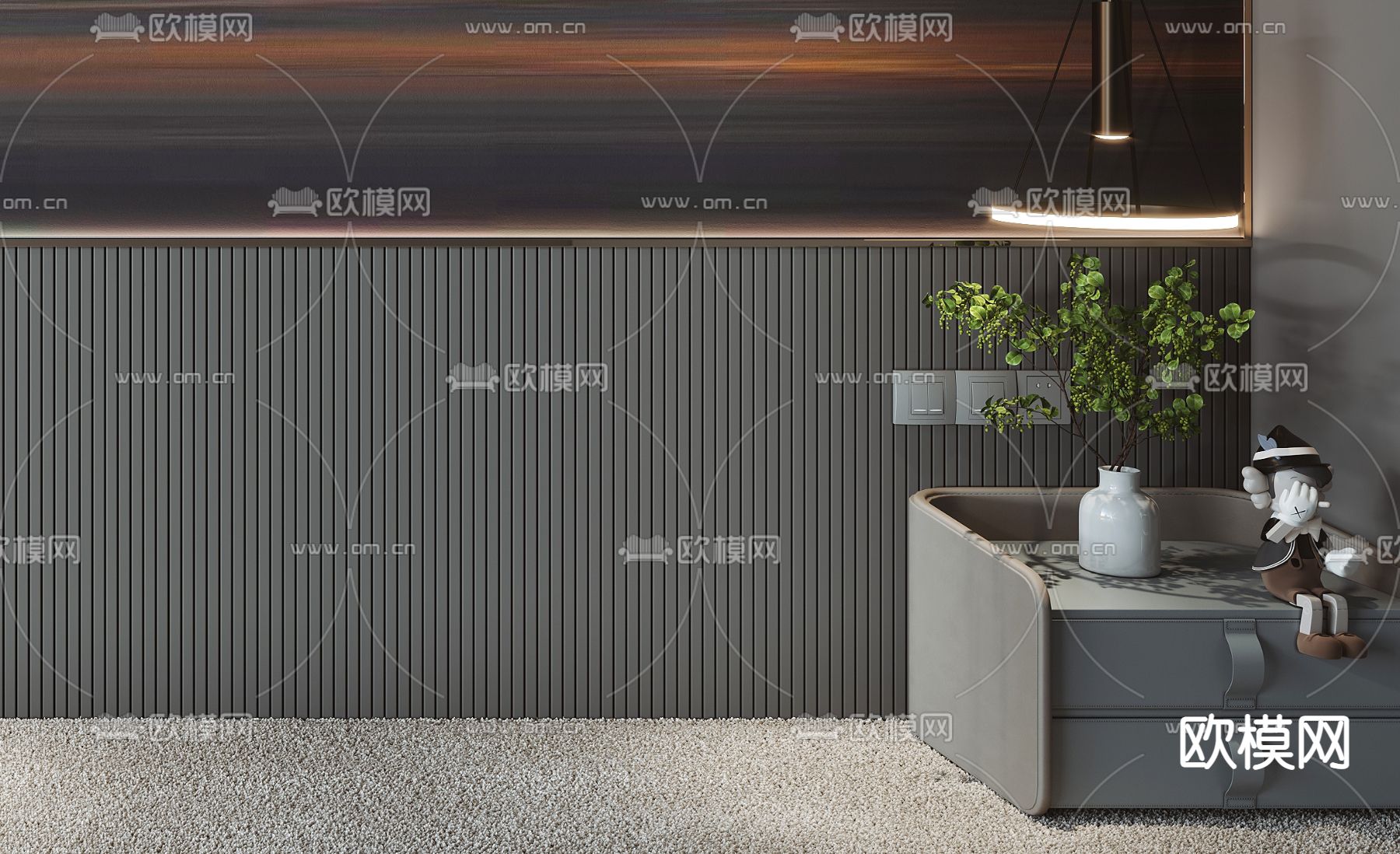 现代床头背景墙3d模型下载（渲染图3）