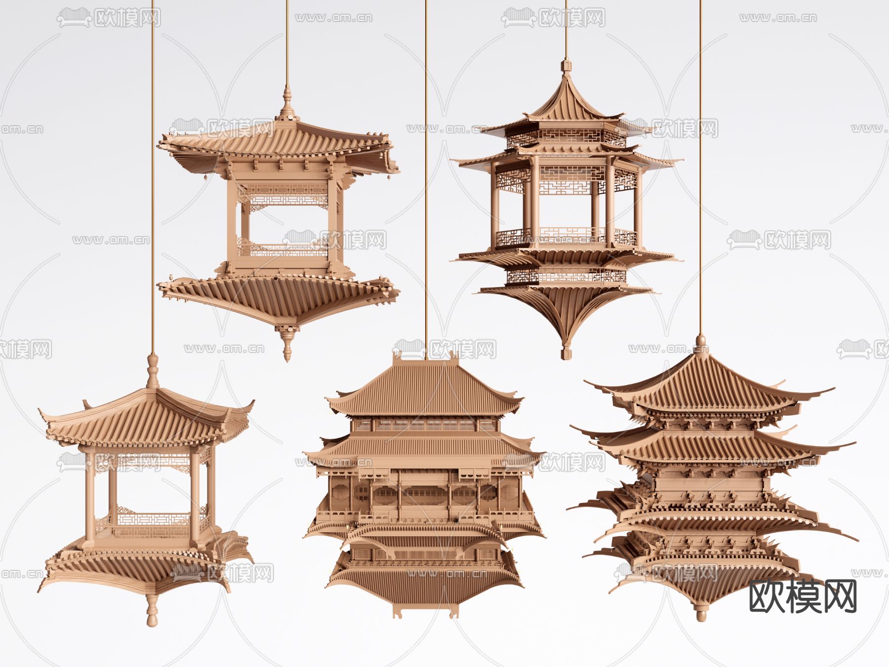 新中式古建筑悬挂摆件su模型下载（渲染图1）