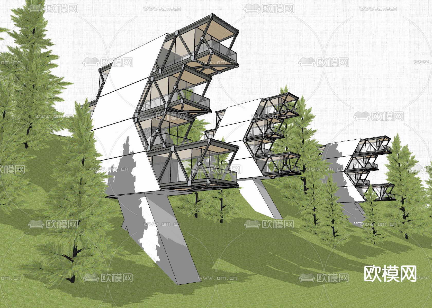 现代度假酒店外观su模型下载（渲染图6）