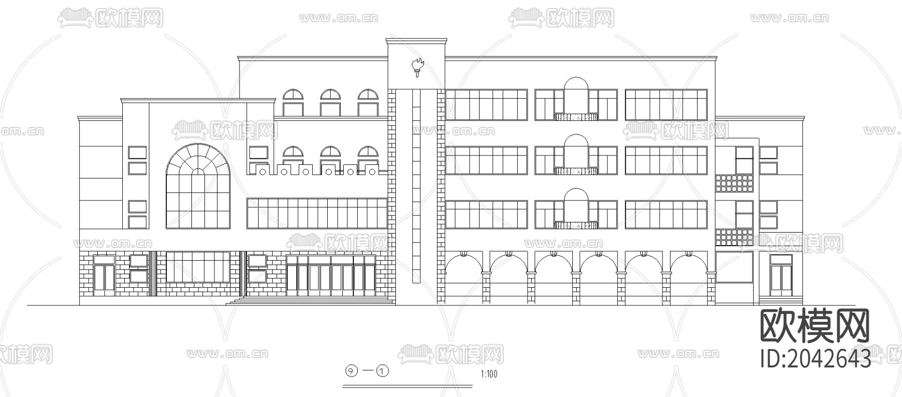 教学楼建筑cad施工图下载（渲染图1）