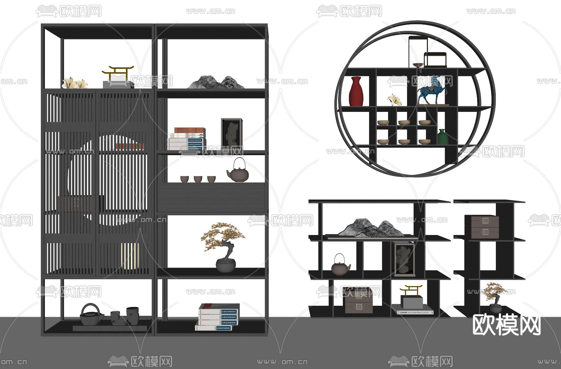 新中式博古架su模型下载（渲染图2）
