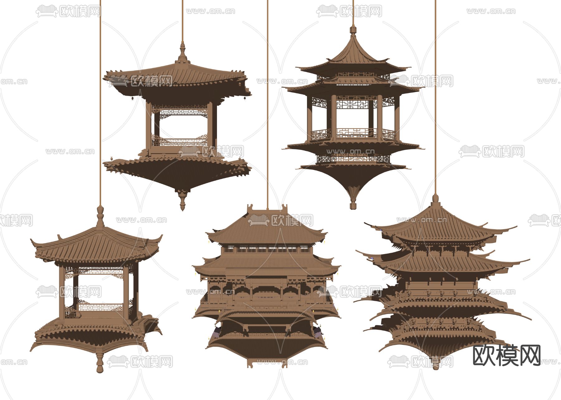 新中式古建筑悬挂摆件su模型下载（渲染图2）