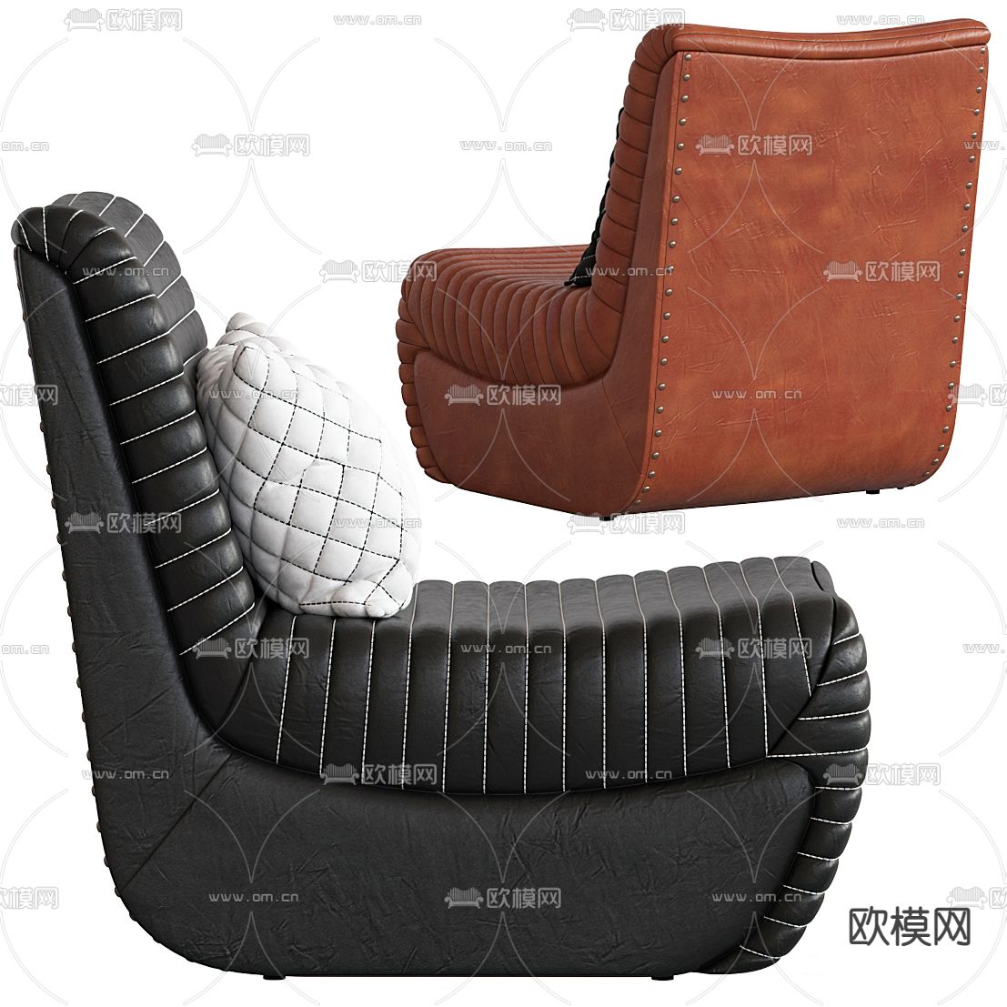 现代皮革懒人沙发3d模型下载（渲染图2）