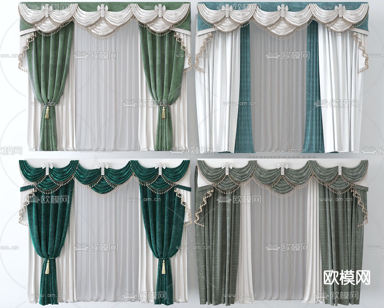 简欧布艺窗帘3d模型下载