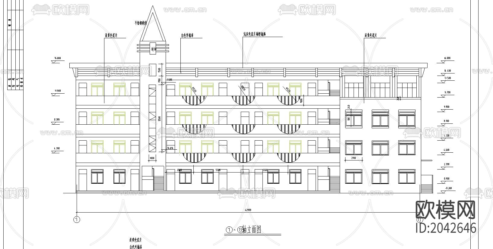 教学楼建筑cad施工图下载（渲染图1）